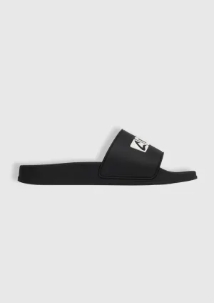 Slide Flat Rubber Sandals in Black