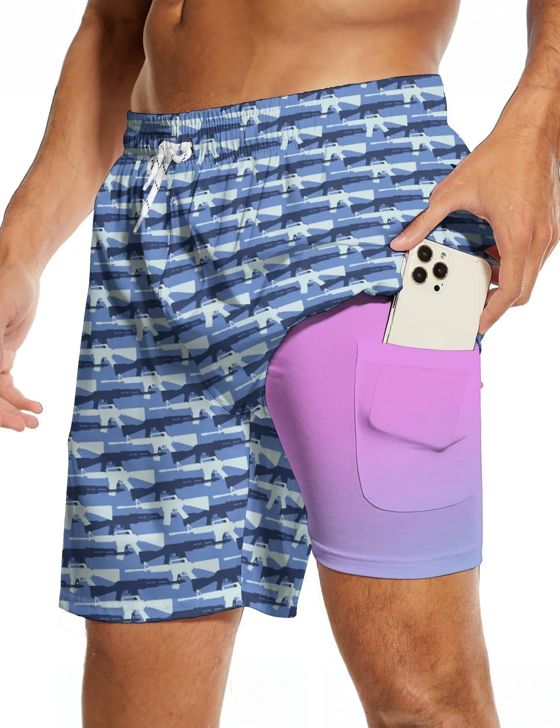 Socira Men's Swim Trunks with Compression Liner, Quick Dry Mens 2 in 1 Swimming Trunks Men Beach Bathing Suits Swimsuit