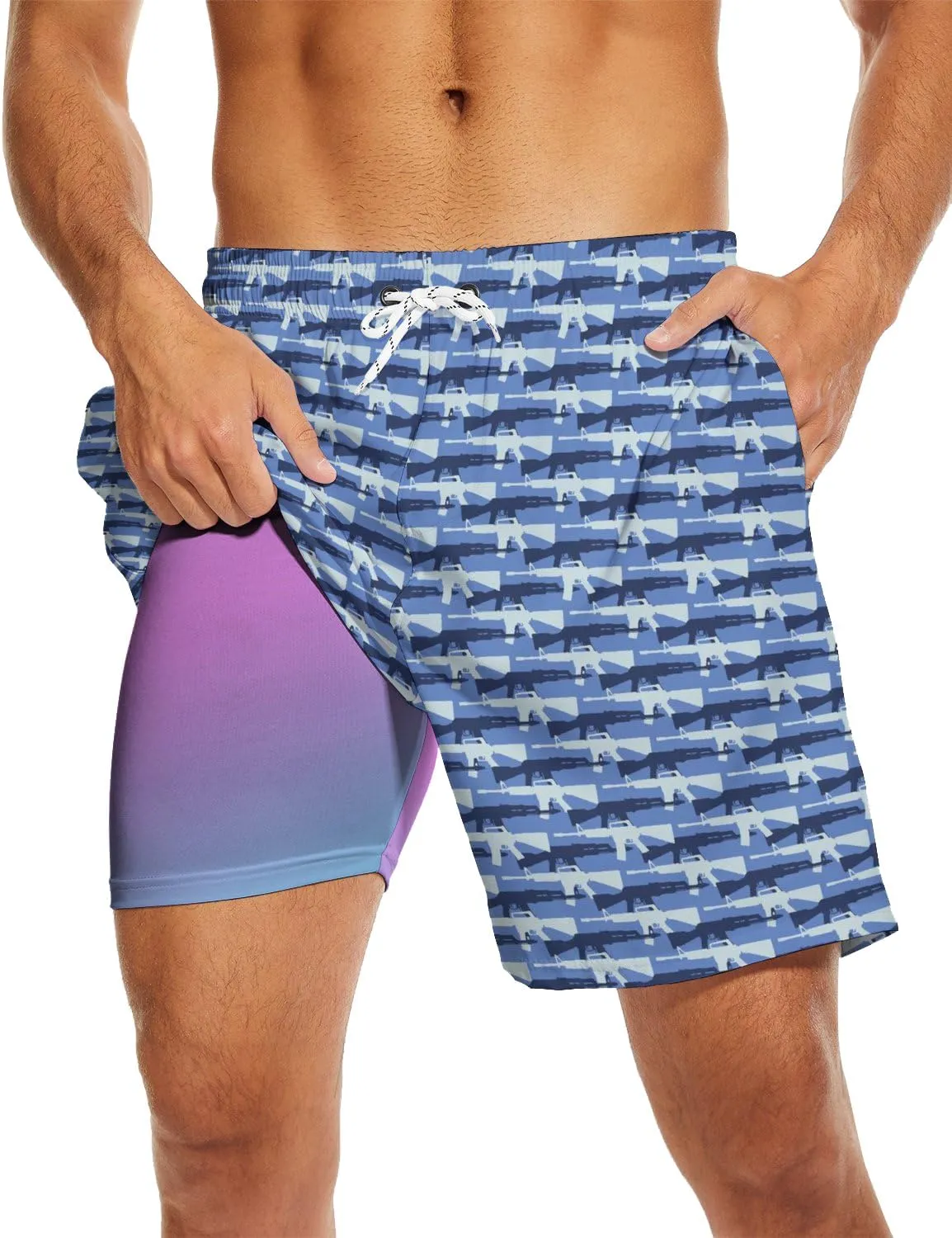 Socira Men's Swim Trunks with Compression Liner, Quick Dry Mens 2 in 1 Swimming Trunks Men Beach Bathing Suits Swimsuit