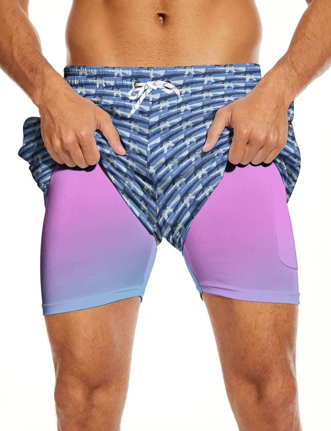 Socira Men's Swim Trunks with Compression Liner, Quick Dry Mens 2 in 1 Swimming Trunks Men Beach Bathing Suits Swimsuit