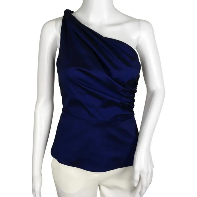 Veronica Beard Women's Armond Taffeta One-Shoulder Top Elegant Bow Ruched Body Blue Sz 2