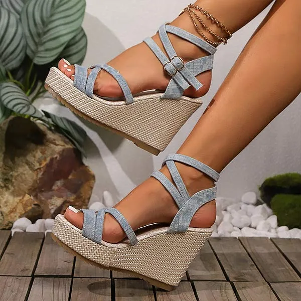 Women's Fashionable Denim Platform Sandals 25076061C